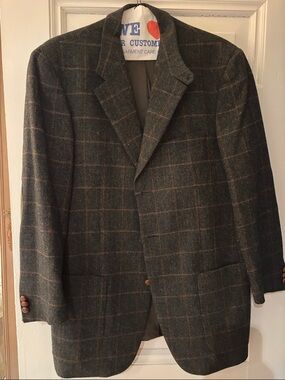 Men's Windowpane Wool Blazer - Brown/Greenh